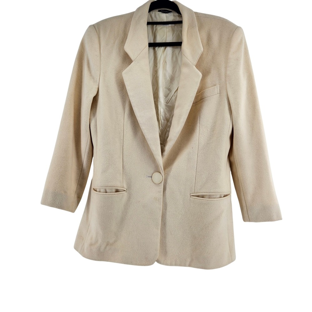 L Magnin Wool Blazer Cream Jacket Women Elegant Glam Size‎ 12 Holiday Coat